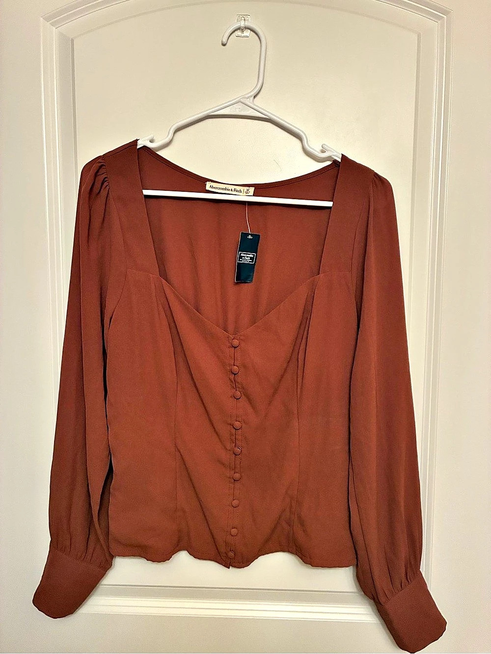 Abercrombie & Fitch Long Sleeve Button Front Blouse in Burnt Orange Size Medium